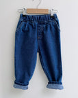 Fleece tapered denim jeans blue