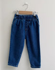 Fleece tapered denim jeans blue