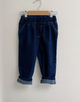 Fleece tapered denim jeans dark blue