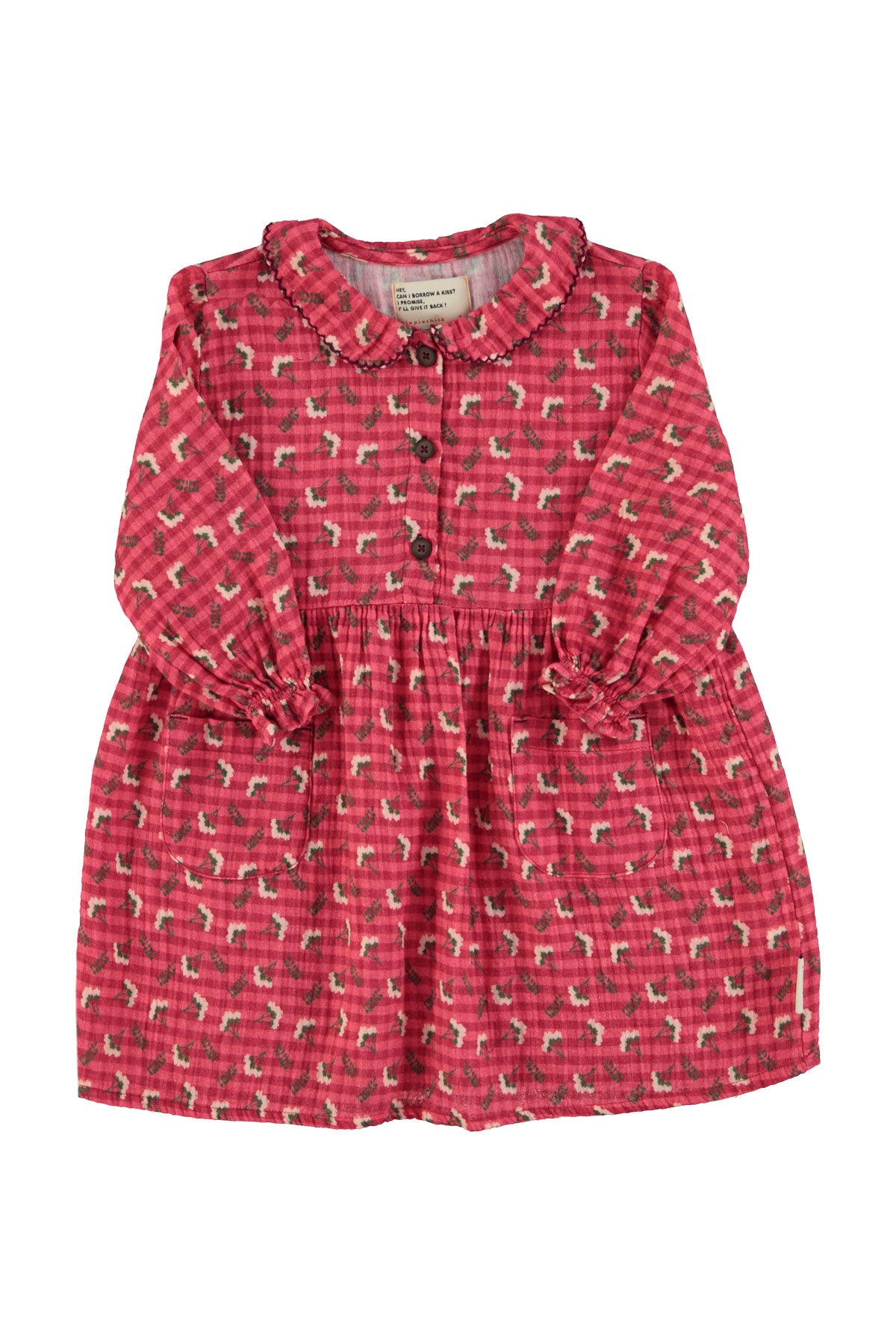 Pink checkered short dress flowers