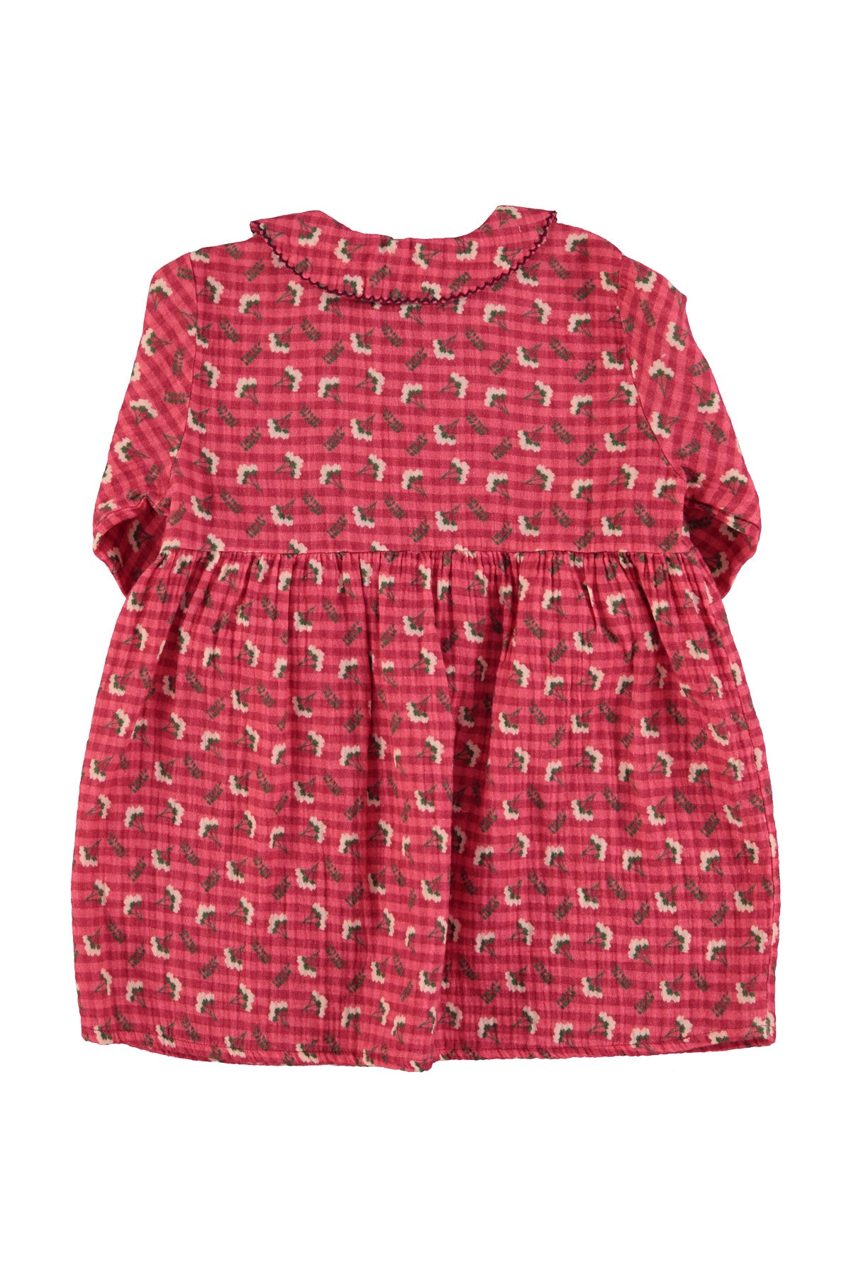 Pink checkered short dress flowers
