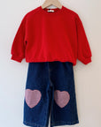 Heart patch denim pants