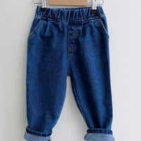 Fleece tapered denim jeans blue