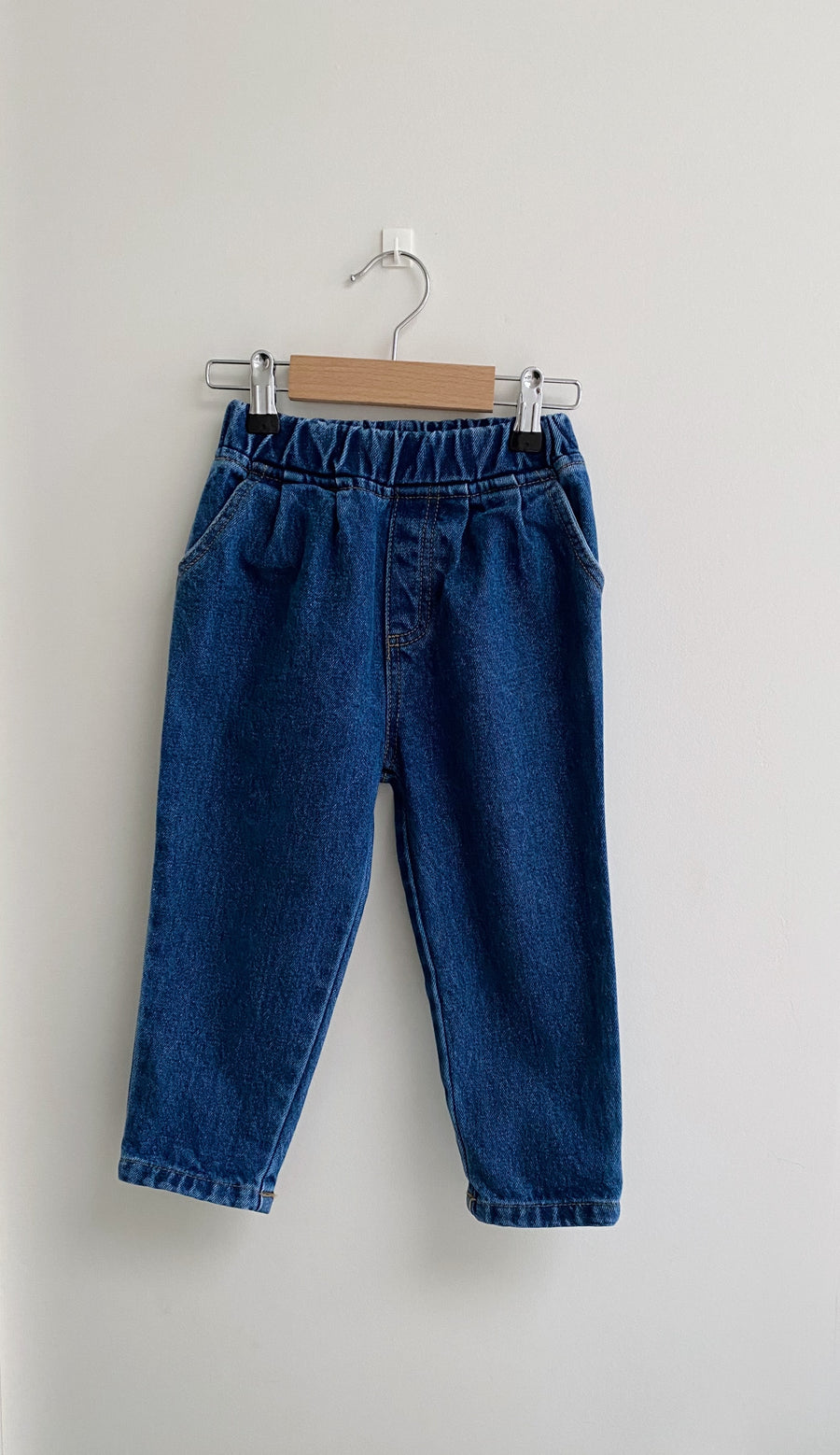 Fleece tapered denim jeans blue