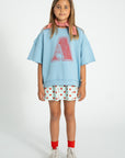 short sleeve sweatshirt blue A print