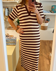 Striped dress aubergine