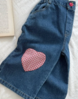 Heart patch denim pants
