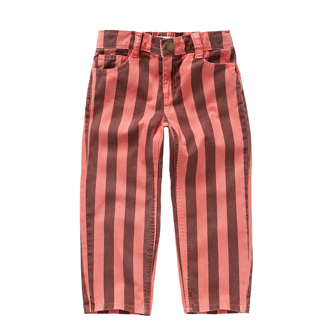 Straight denim pants stripes red