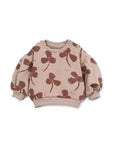 BROWN FLOWER ALL OVER  PRINT FLEECE SWEATER