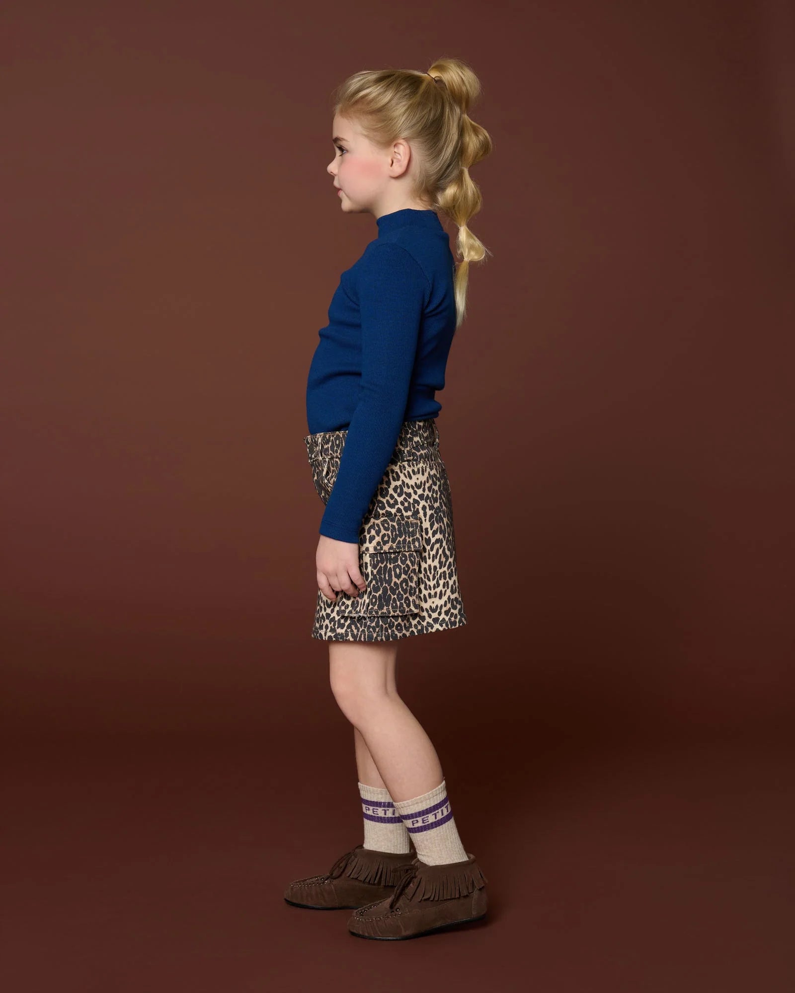Denim Cargo Skirt | Leopard AOP