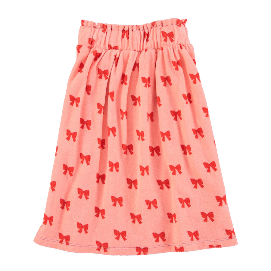 Pink terry skirt red bows