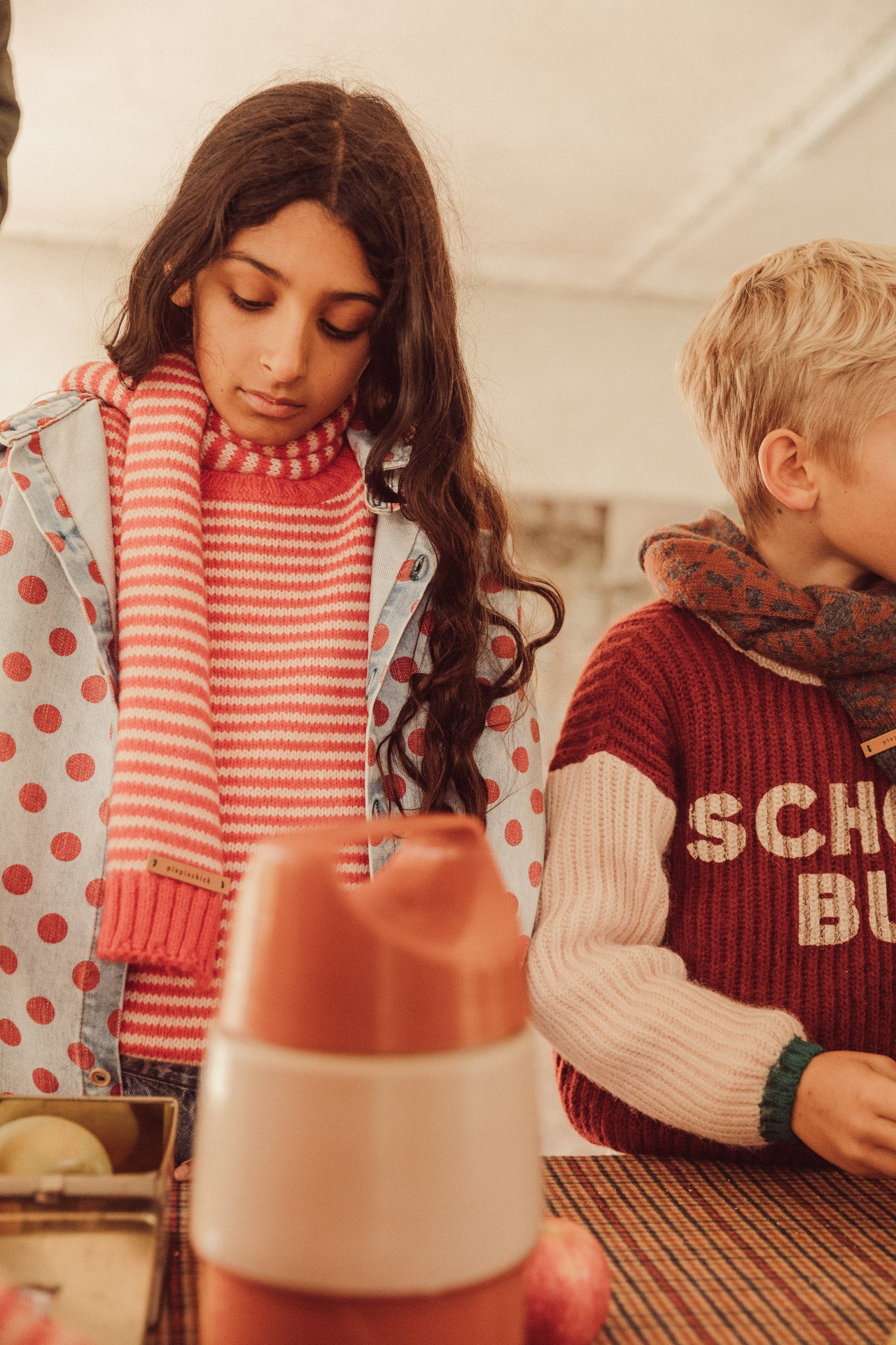 knitted scarf | ecru &amp; red stripes