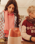 knitted scarf | ecru & red stripes