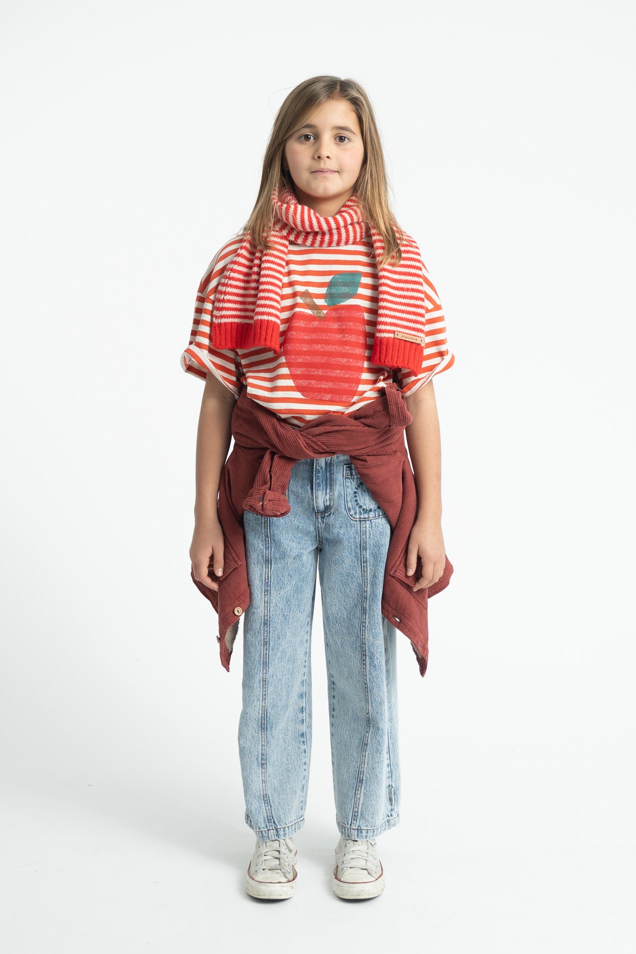 knitted scarf | ecru &amp; red stripes