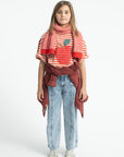 knitted scarf | ecru & red stripes