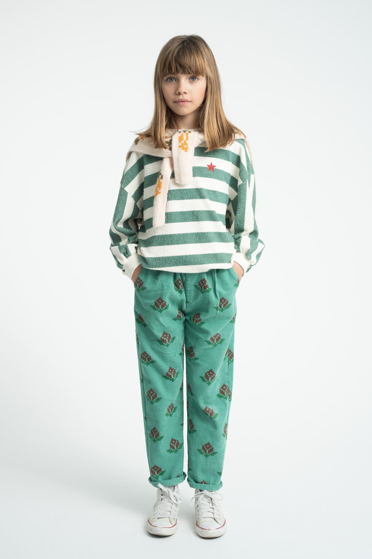 Sweatshirt ecru &amp; green stripes