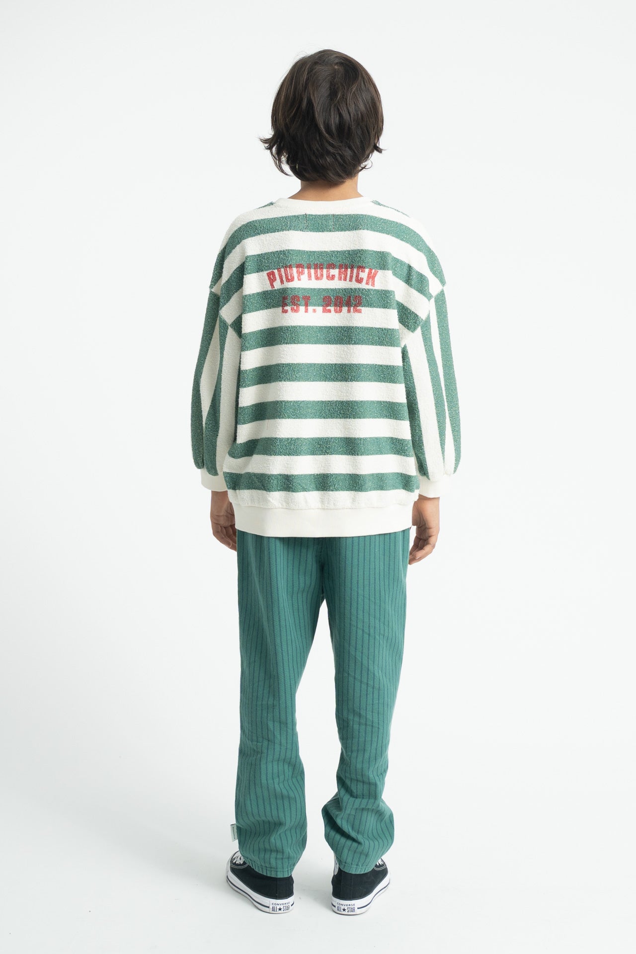 Sweatshirt ecru &amp; green stripes