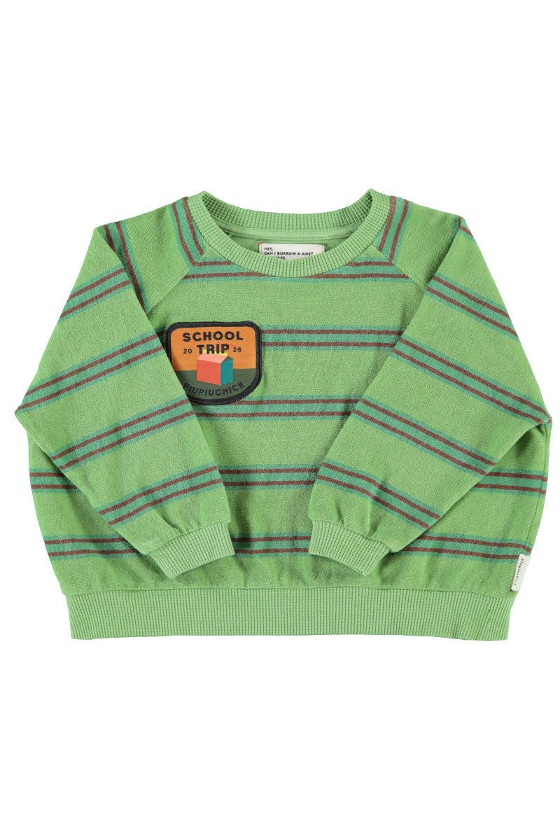 terry cotton sweatshirt | green w/ double stripes