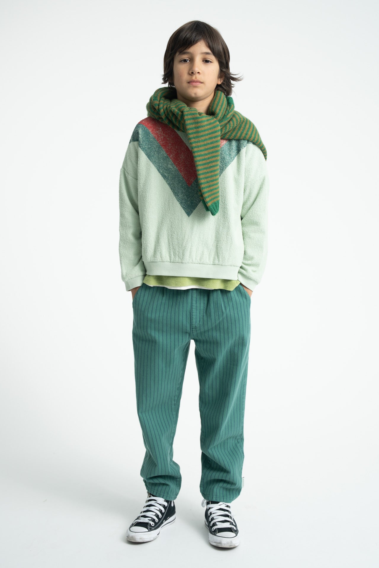 Green striped trousers