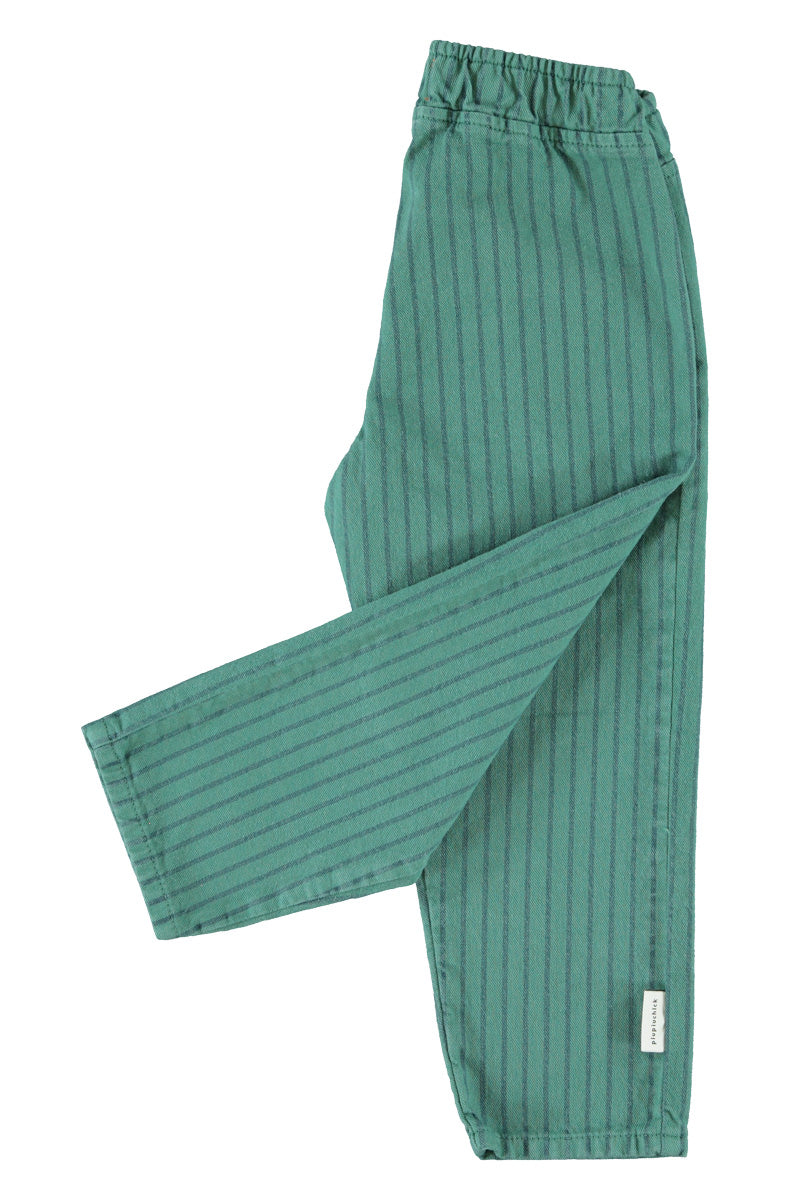 Green striped trousers